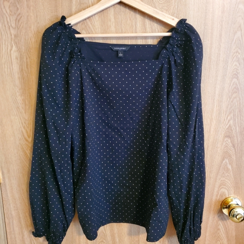 Banana Republic Factory, Black & White Polka Dot Square Neck Blouse, Size L